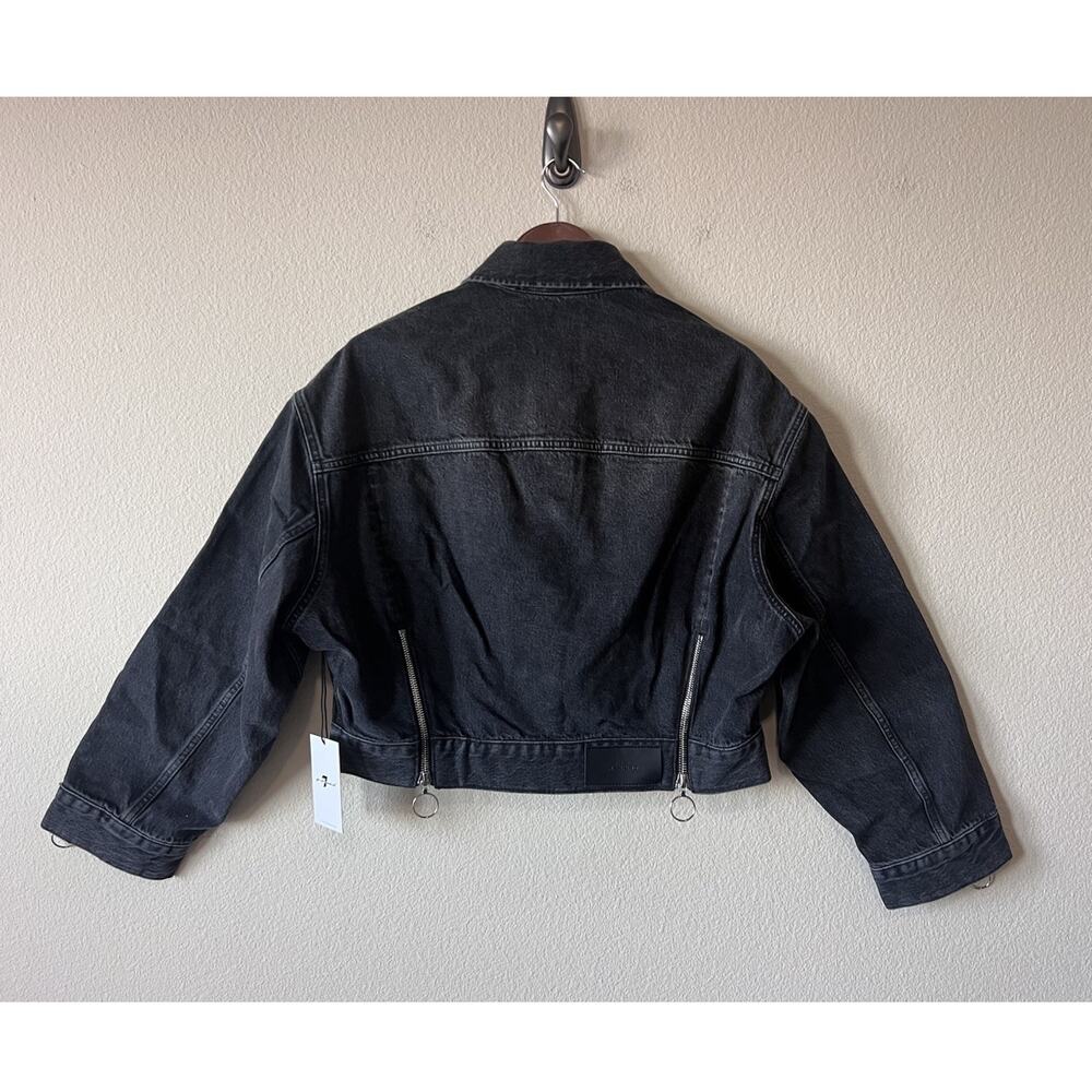 7 For All Mankind M Cropped Black Denim Jacket Zip Detail Luxury $398 - Picture 6 of 11